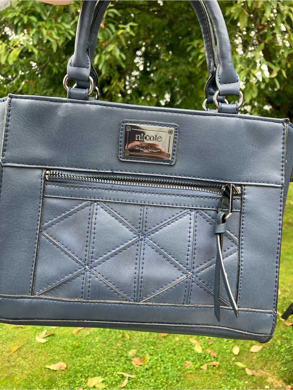 Nicole by Nicole Miller Slate Blue Quilted Satchel with Front Zip